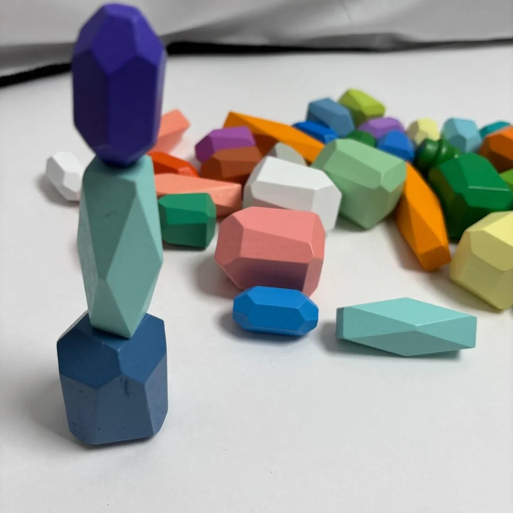 Wooden Balancing Stones Montessori Sensory Blocks Rainbow 36 Piece Set Toy